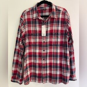 Men’s UNIQLO Dark Red Plaid Flannel Shirt, New with Tags, Size XL